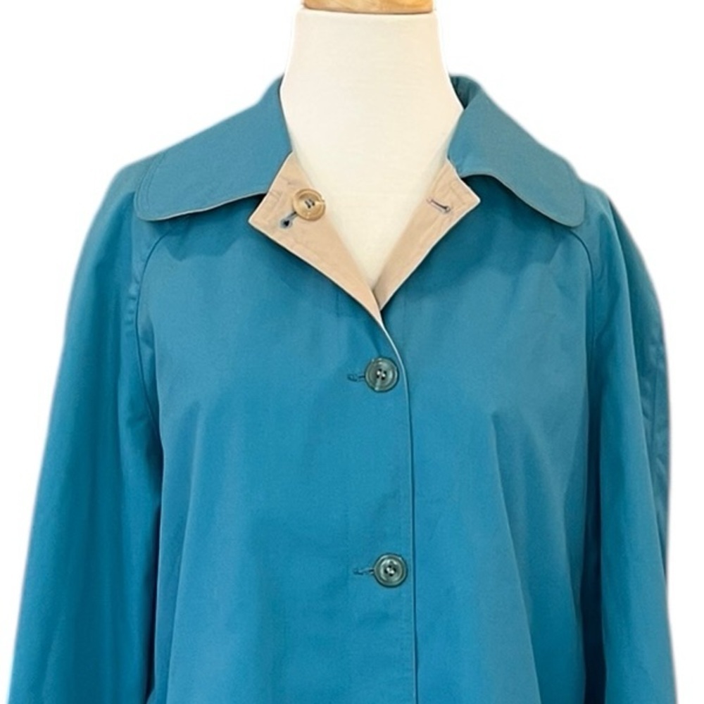 Vintage Forecaster of Boston Reversible Teal Blue and Tan Trench Coat Size 16 - Picture 2 of 13